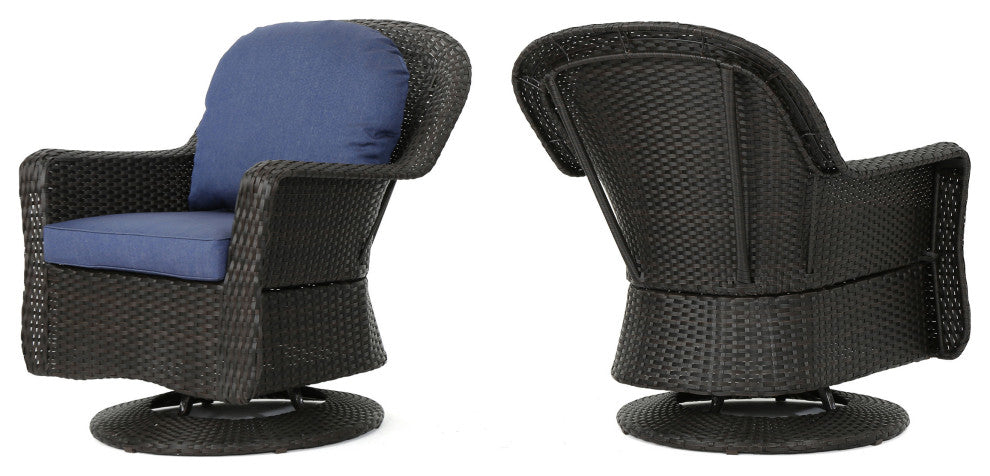 GDF Studio Linsten Outdoor Wicker Swivel Club Chairs With Cushion, Set of 2