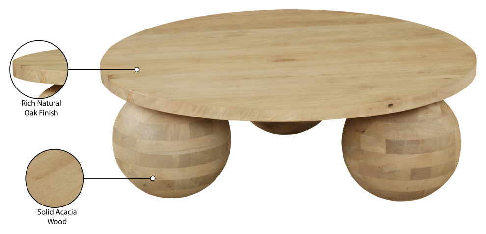 Spherical Coffee Table, Natural, Acacia Wood