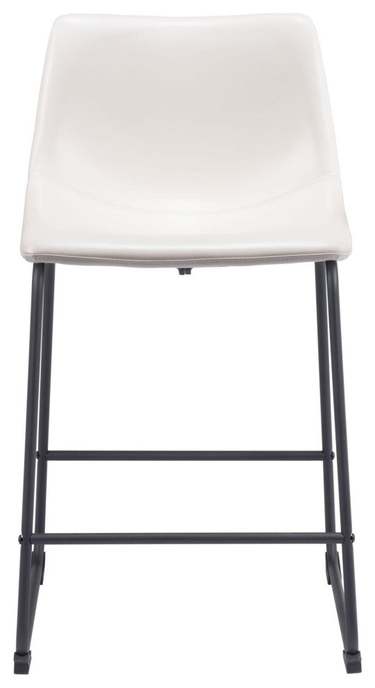 Counter Chair, Set of 2, Faux Vinyl Leather, Distressed White, Black