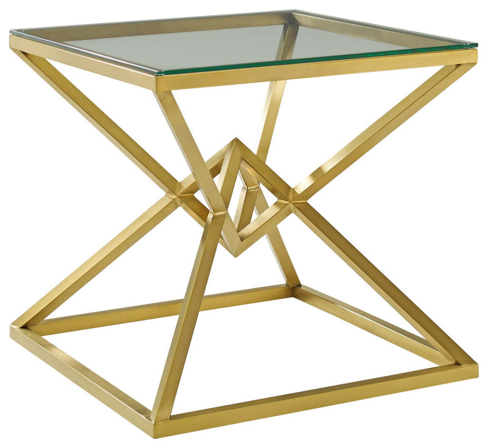 Point 25.5" Brushed Gold Metal Stainless Steel Side Table