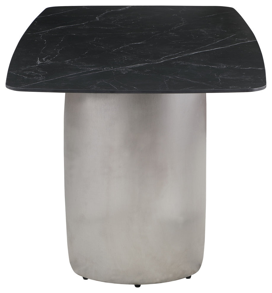 Niya Dining Table, Black, Brushed Silver Base