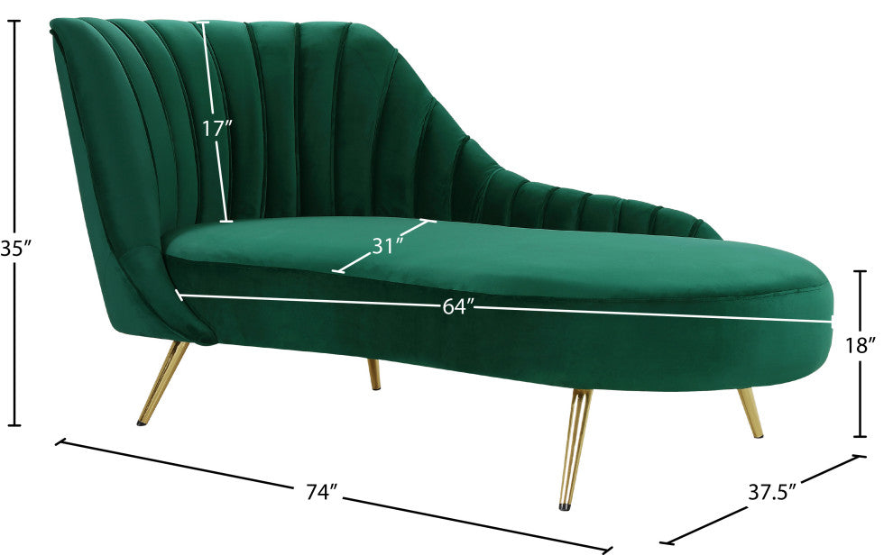 Margo Velvet Upholstered Set, Green, Chaise