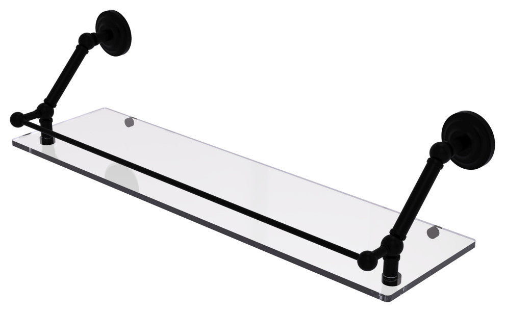 Prestige Que New 30" Floating Glass Shelf with Gallery Rail, Matte Black