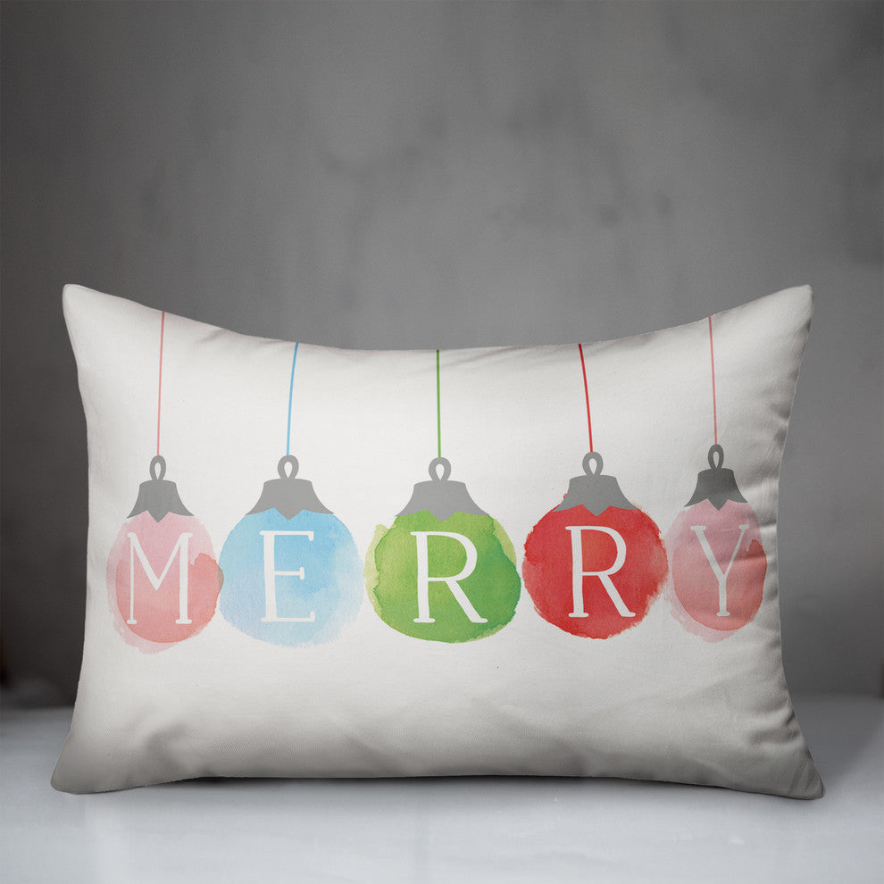 Merry Colorful Ornaments 14"x20" Throw Pillow Cover