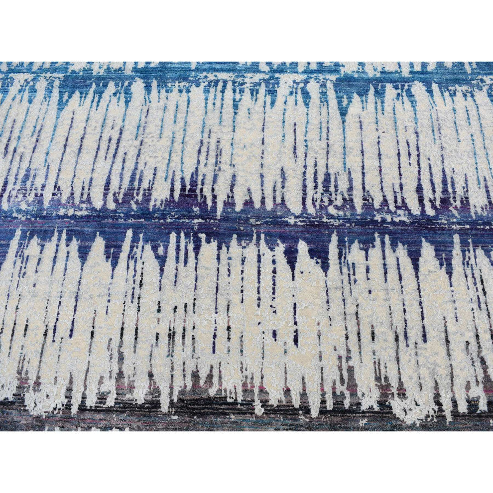 Cream Color The Cardiac Sari Silk With Textured Wool Hand Knotted Rug 8'x10'3"