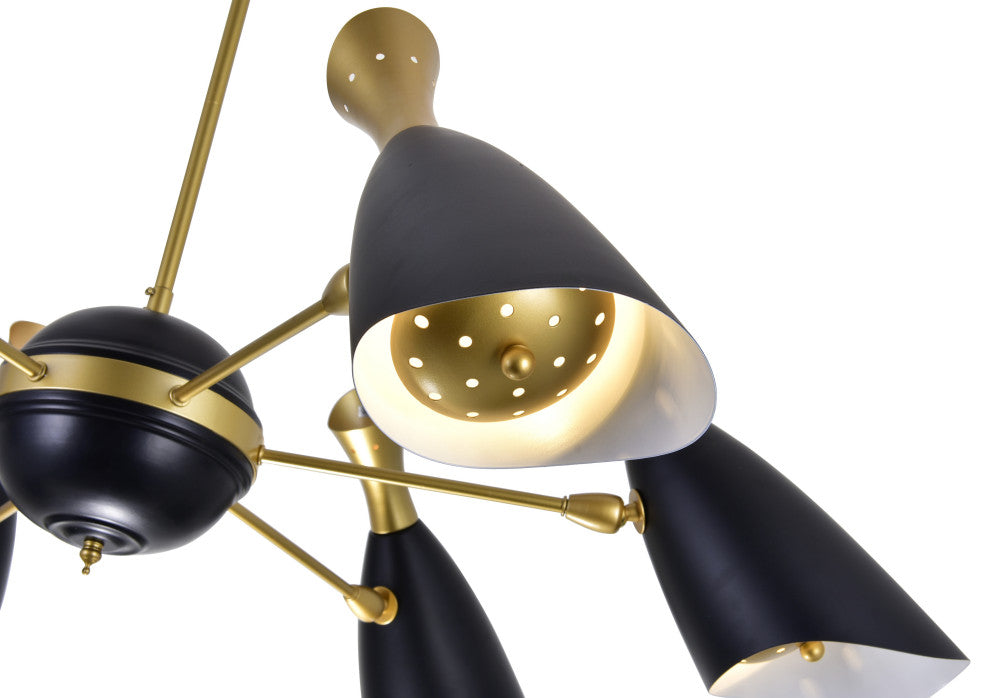 CWI LIGHTING 1016P43-6-129 12 Light Down Chandelier w Matte Black & Satin Gold