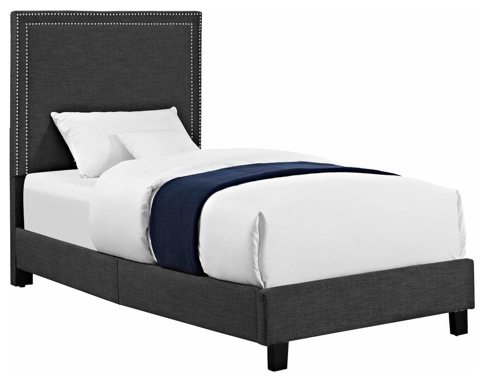 Picket House Furnishings Emery Upholstered Platform Bed, Charcoal, Twin