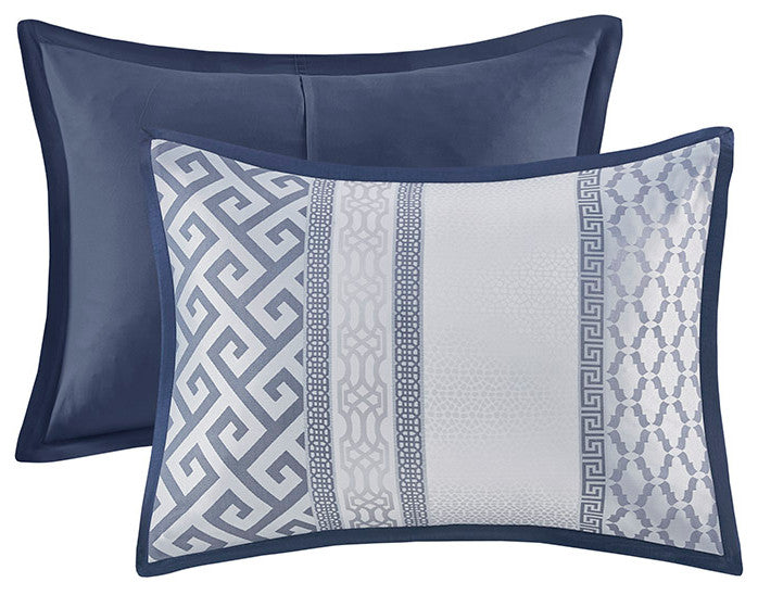 Madison Park Bennett Traditional Greek Keys 7-Piece Comforter Set, Navy Blue, Ki