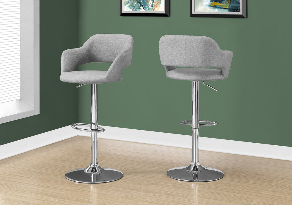 Bar Stool Swivel Bar Height Adjustable Metal Fabric Grey Chrome