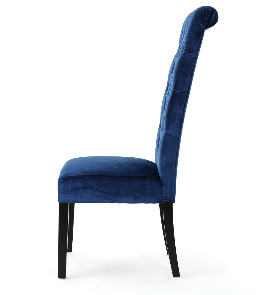 GDF Studio Leona Tall Back Tufted New Velvet Dining Chairs, Set of 2, Navy Blue