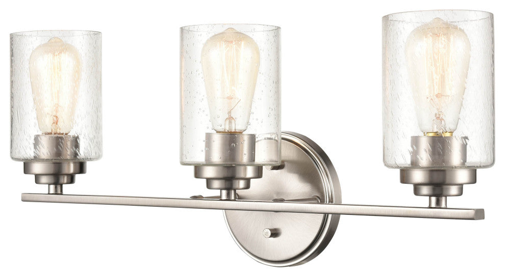 3-Light 22" Bathroom Vanity Light Clear Seedy Glass, Satin Nickel
