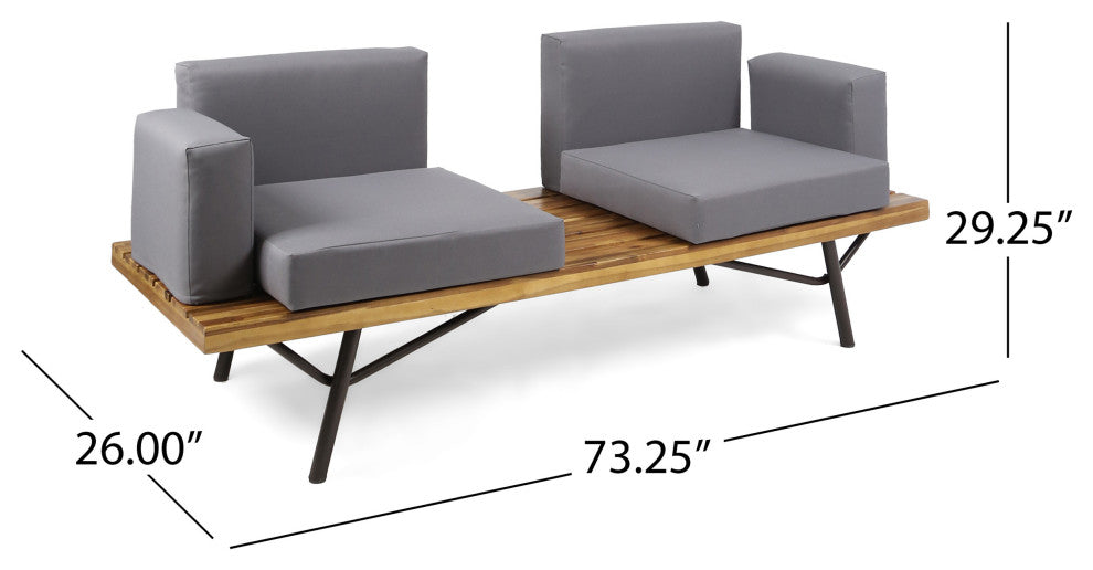 GDF Studio Nora Outdoor Acacia Wood Chat Set, Teak Finish/Dark Gray