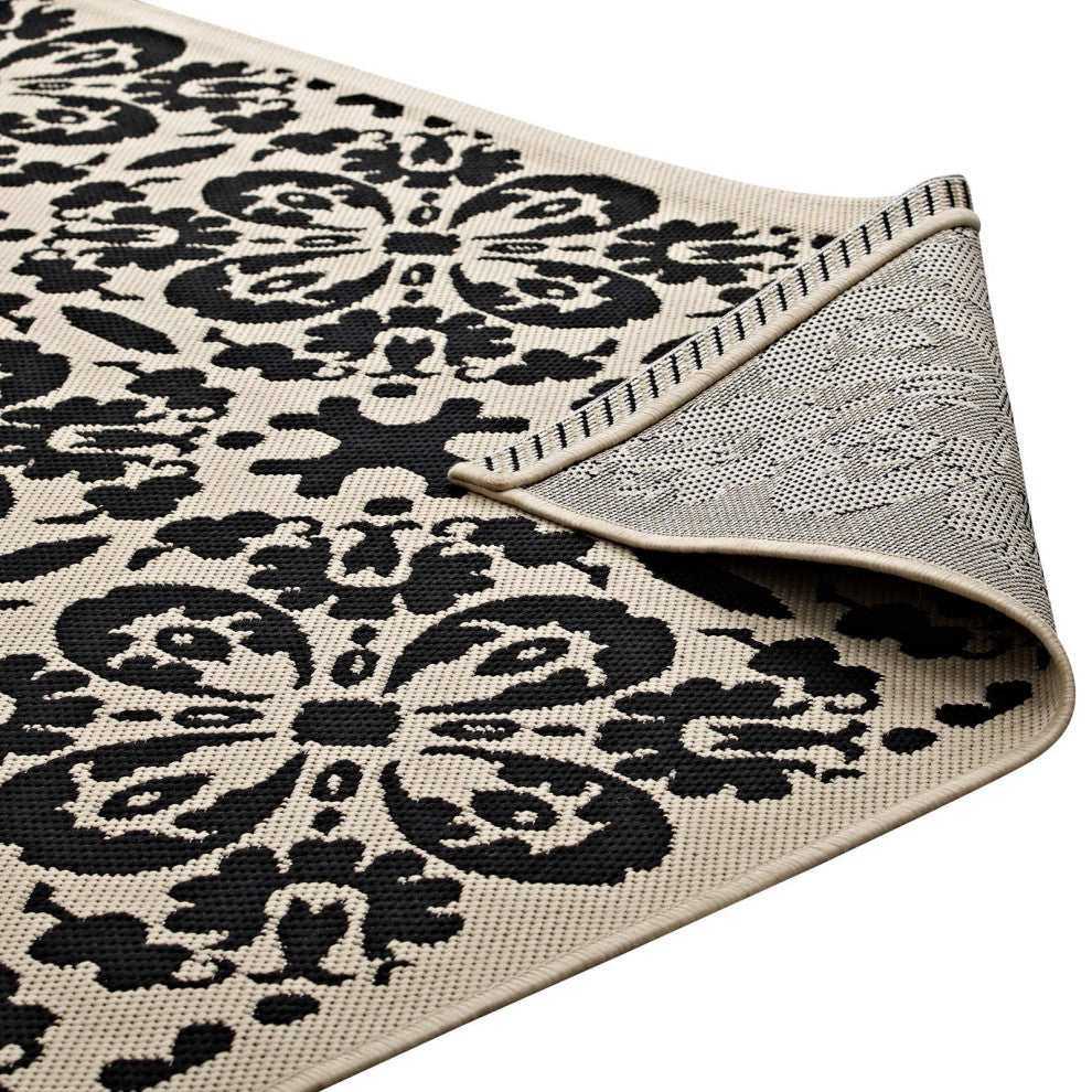 Black and Beige Ariana Vintage Floral Trellis 8x10 Indoor and Outdoor Area Rug