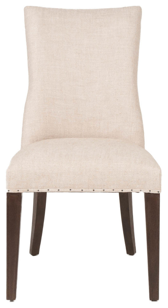 Wood and Linen Dining Chairs, Beige Finish, Set of 2