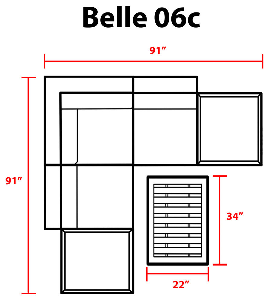 Belle 6 Piece Outdoor Wicker Patio Furniture Set 06c
