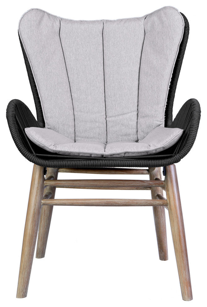 Fanny Outdoor Patio Dining Chair, Light Eucalyptus Wood and Charcoal Rope