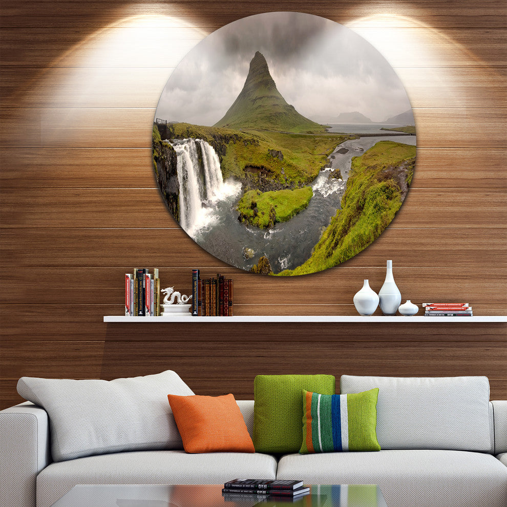 Kirkjufell Waterfalls In Grundarfjordur, Landscape Disc Artwork, 36"