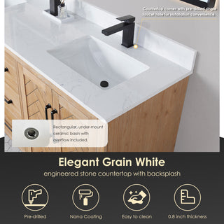 Anais Vanity Grain White Engineered Stone Countertop, Light Brown, 72", No Mirror