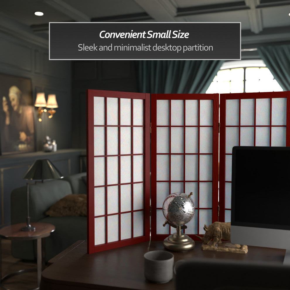 2' Tall Desktop Window Pane Shoji Screen, Rosewood, 6 Panels