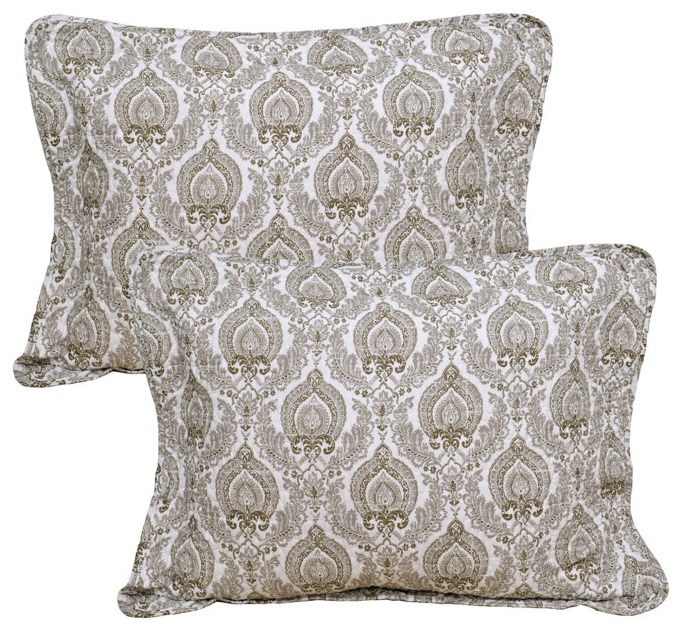Heart Damask 5 Piece Quilt Bedspread Sets, Antique White, Queen, 90"x90"