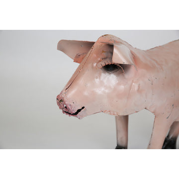 Recycled Metal Standing Pig, Pink