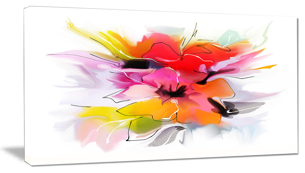 Colorful Abstract Flowers on White, Extra Large Floral Wall Art, 32"x16"