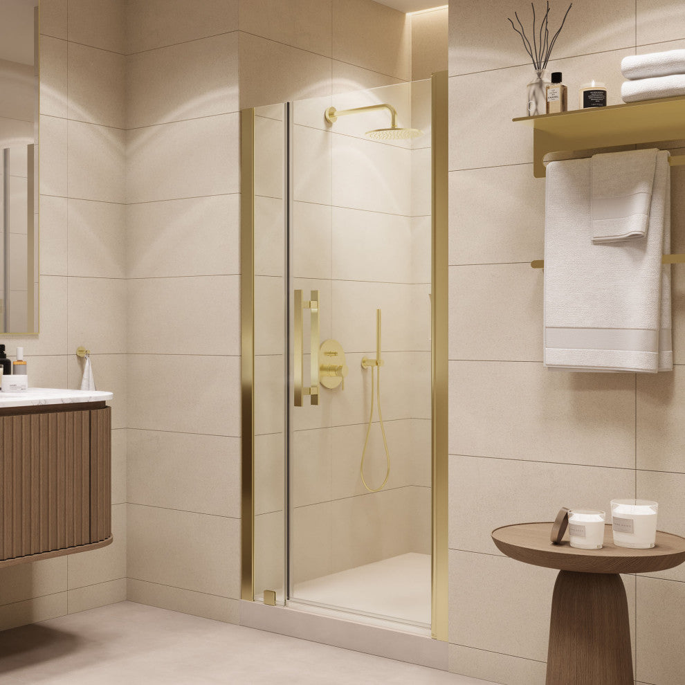 Pasadena 33 3/4-35 3/4"Wx72"H Alcove Pivot Shower Door Brushed Gold