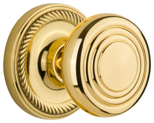 Rope Rosette Passage Deco Door Knob, Polished Brass