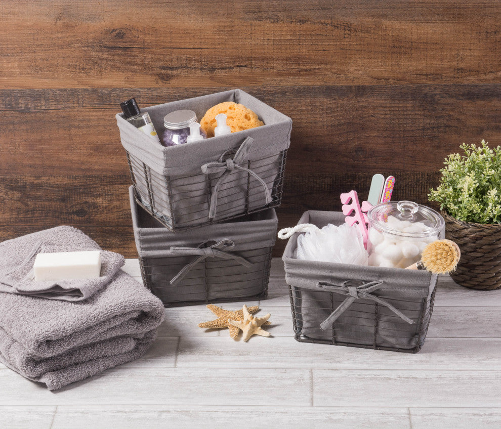 DII Small Vintage Gray Wire Gray Liner Basket, Set of 3