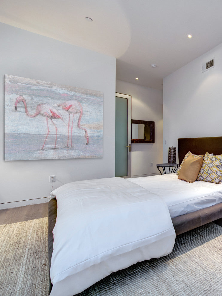 "Fishing Flamingos II" Painting Print on Wrapped Canvas, 18"x12"