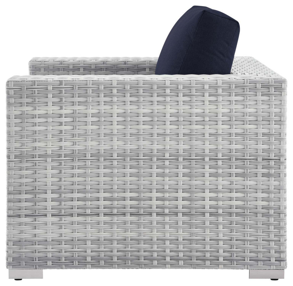 Lounge Sectional Sofa Chair Set, Rattan, Wicker, Gray Blue Navy, Outdoor