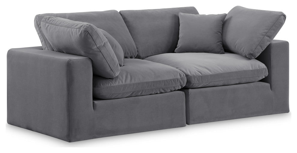 Comfy Upholstered Modular Sofa, Grey, 2-Piece: 2 Corner Chair, Velvet