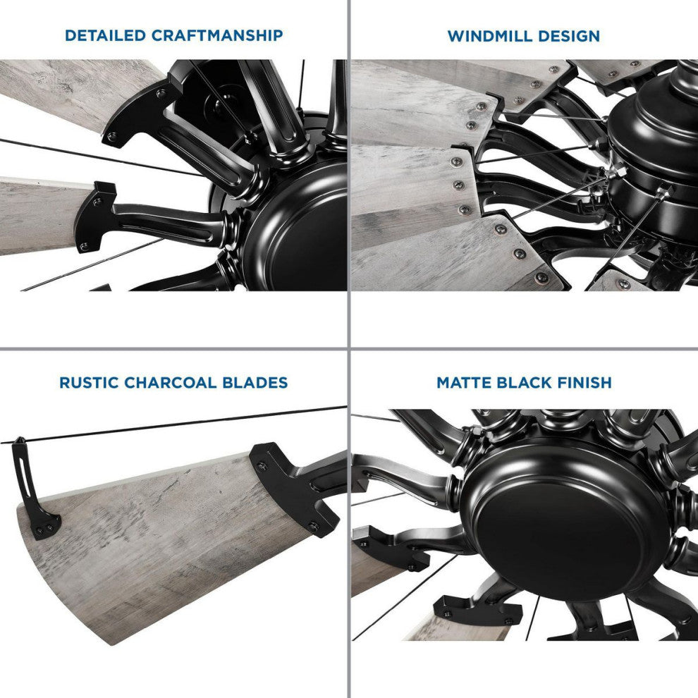 Springer 52" 12-Blade DC Motor Windmill Ceiling Fan, Matte Black