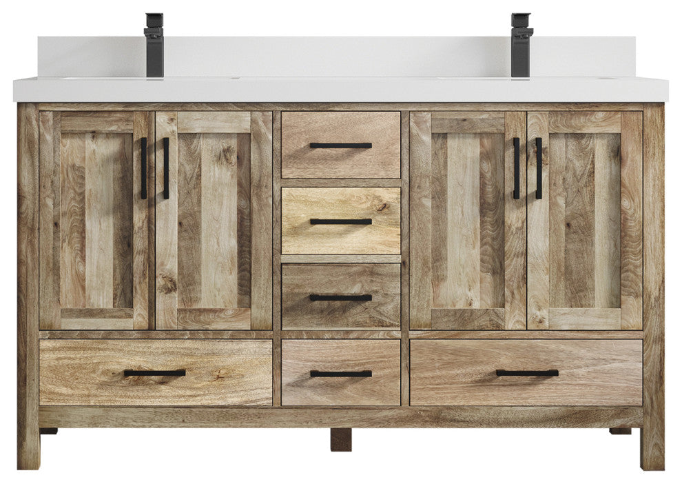 Malibu Mango 60 Double Sink Bathroom Vanity in Natural 2" White Quartz
