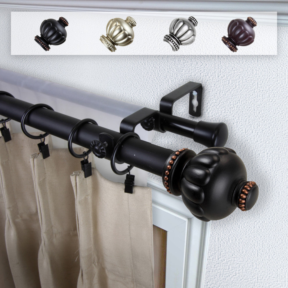 Bran 1" Double Curtain Rod, Black, 28-48"