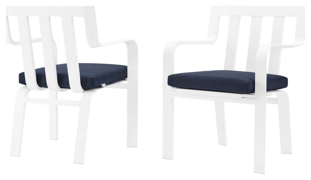 Lounge Chair Armchair, Set of 2, Aluminum, Metal, White Blue Navy, Outdoor