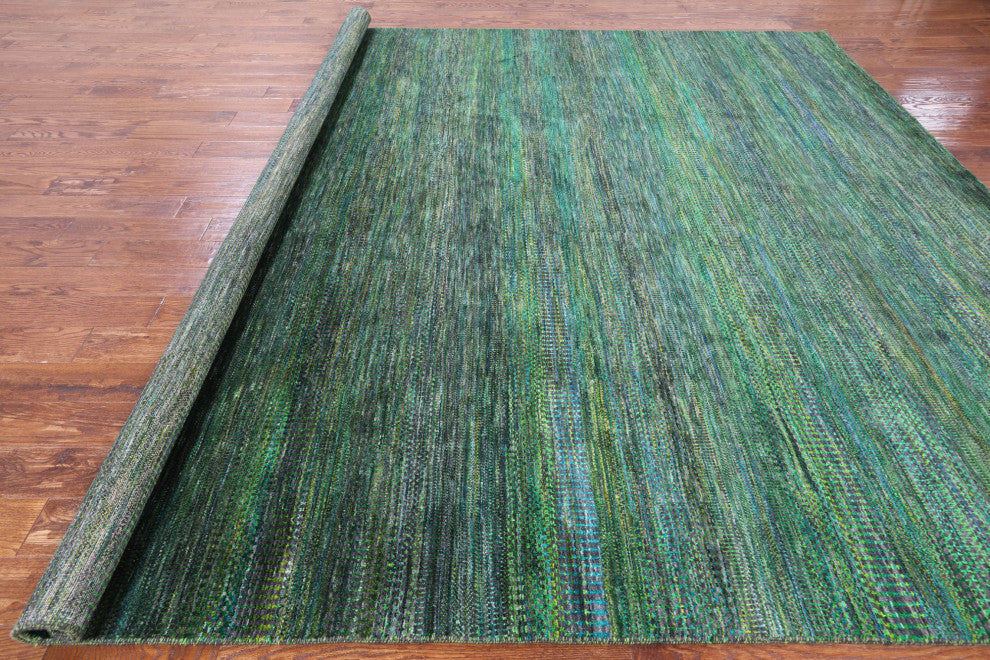 10' Square Hand Knotted Wool and Silk Super Savannah Gabbeh Rug Q6105