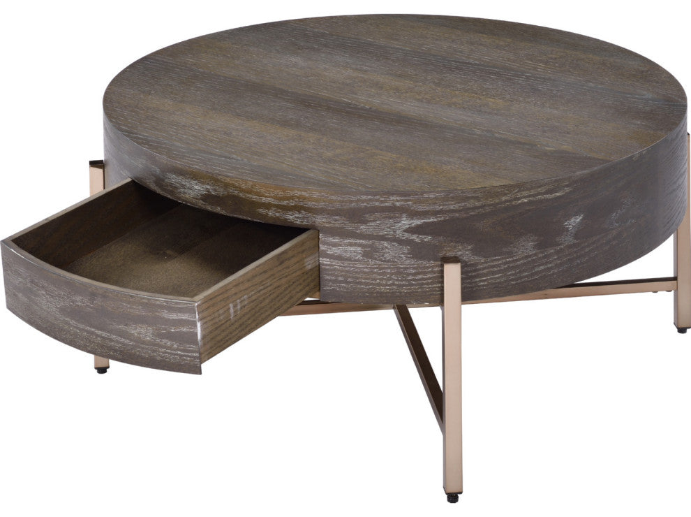 Metal Frame Coffee Table, Dark Oak and Champagne Finish