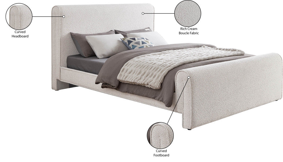 Stylus Black Boucle Fabric Full Bed, Cream, King