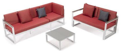 LeisureMod CSLW-80R-BU Chelsea Adjustable Headrest&Coffee Table Red Cushions