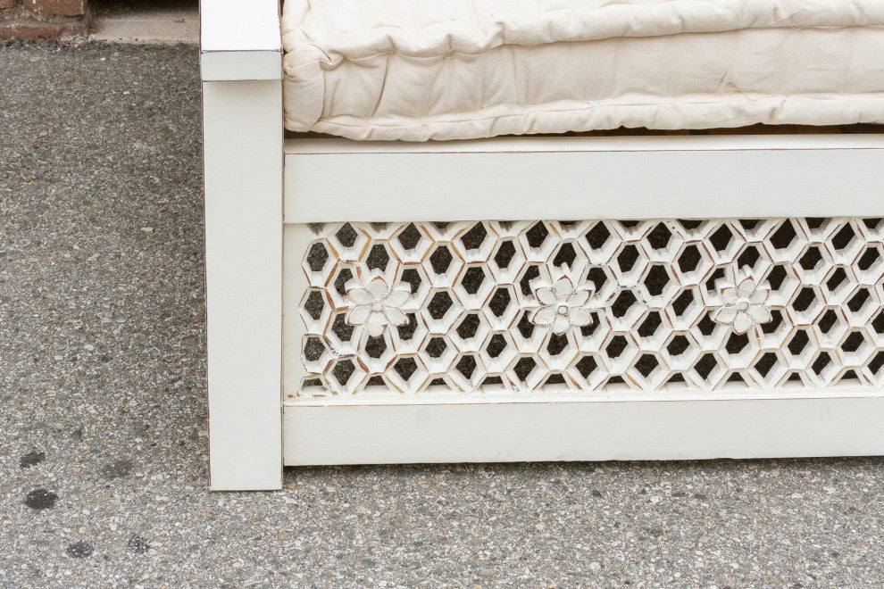 Very Long Antique White Floral Jali Daybed