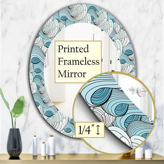 Great Wave Inspiration Traditional Frameless Round Wall Mirror, 24x36