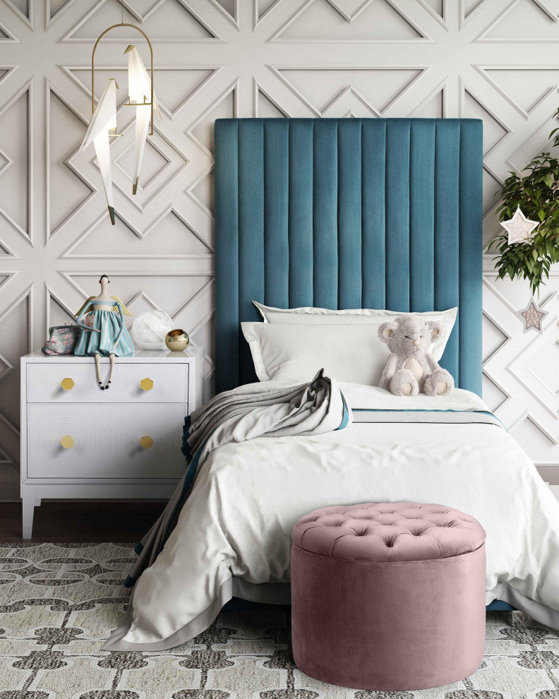 Queen Mauve Velvet Storage Ottoman - Blush