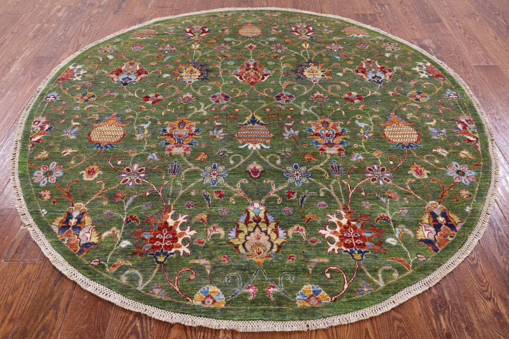 7' Round Persian Tabriz Hand Knotted Wool Rug Q7744