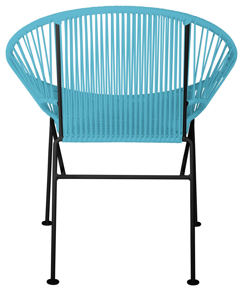Concha Indoor/Outdoor Handmade Dining Chair, Blue Weave, Black Frame