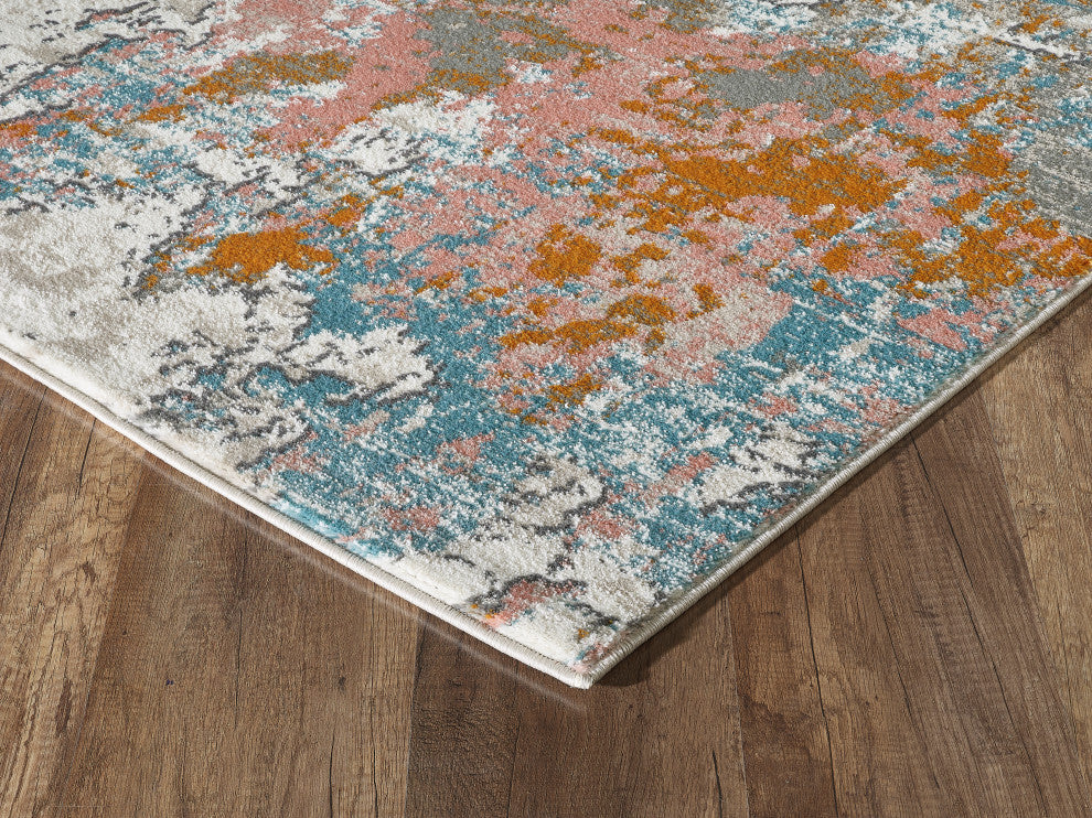 Abani Porto PRT130A Contemporary Distressed Blue and Burnt Orange Area Rug