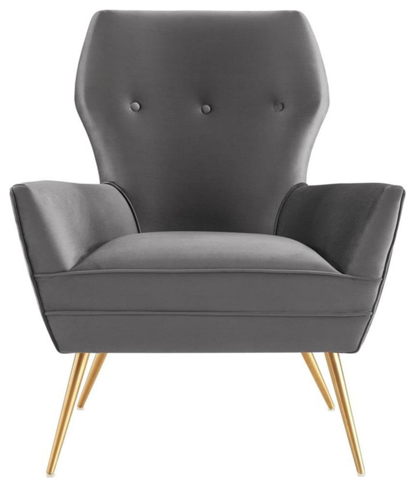 Renata Button Tufted Performance Velvet Armchair, Gray