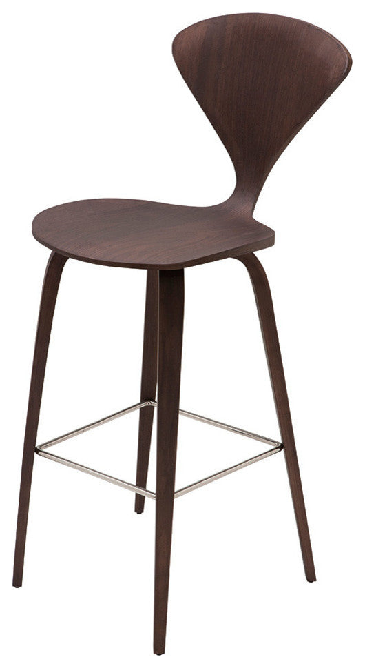 Satine Counter Stool, Mid Century Molded Plywood Counter Stool, Dark Walnut