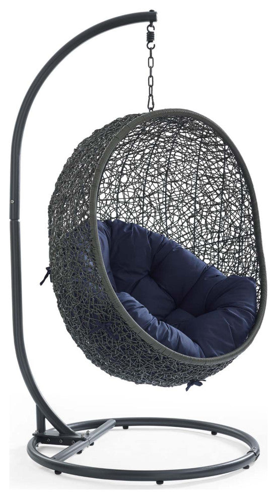Gray Navy Hide Outdoor Patio Swing Chair With Stand