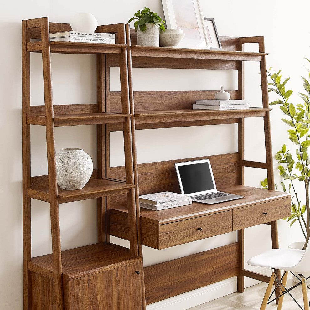 Bixby 2-Piece Wood Office Desk and Bookshelf, Walnut